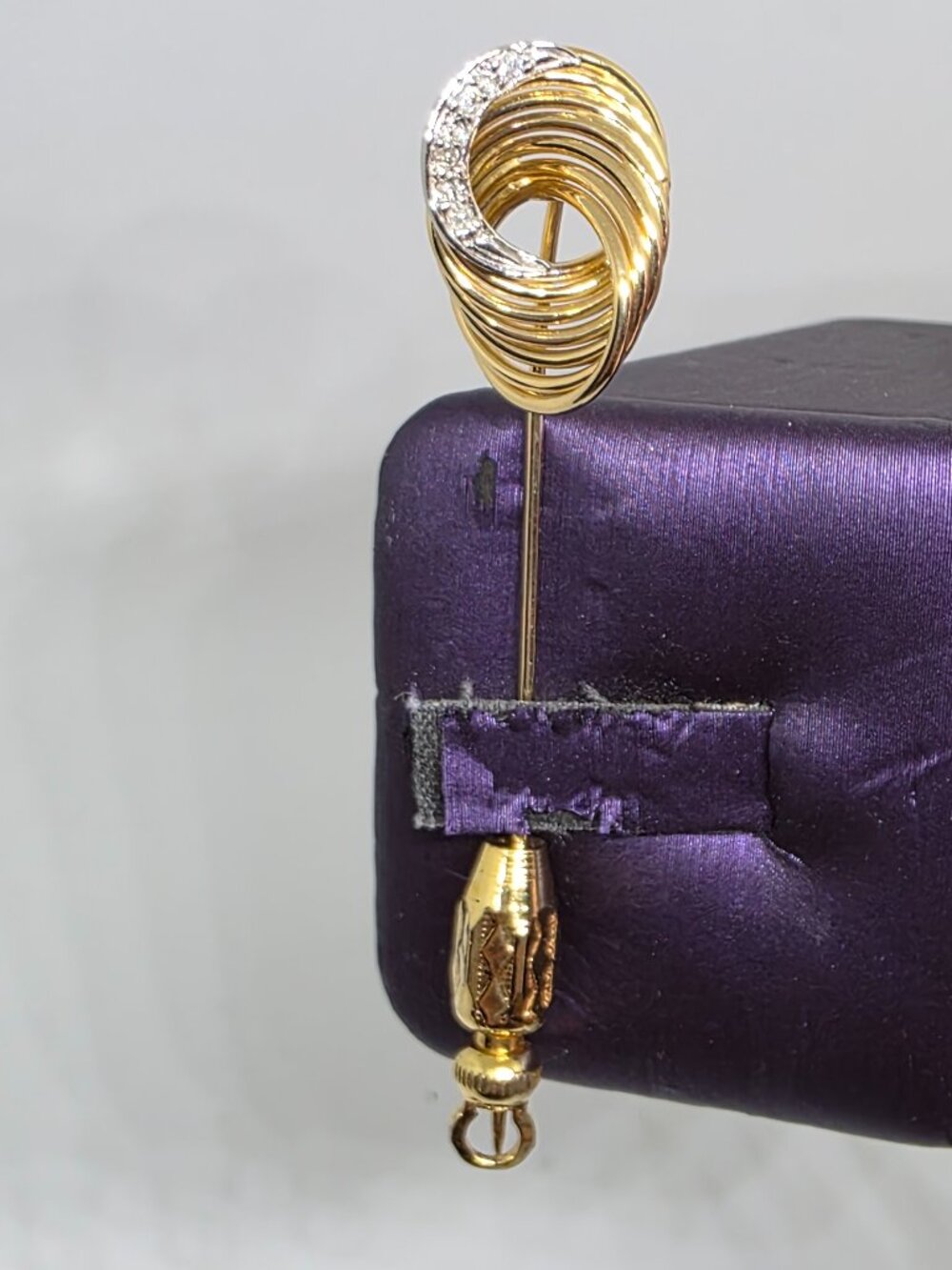 Vintage 14k Yellow Gold Genuine Diamond Lapel Stick Tie Pin Brooch 3.3 g - Picture 16 of 16